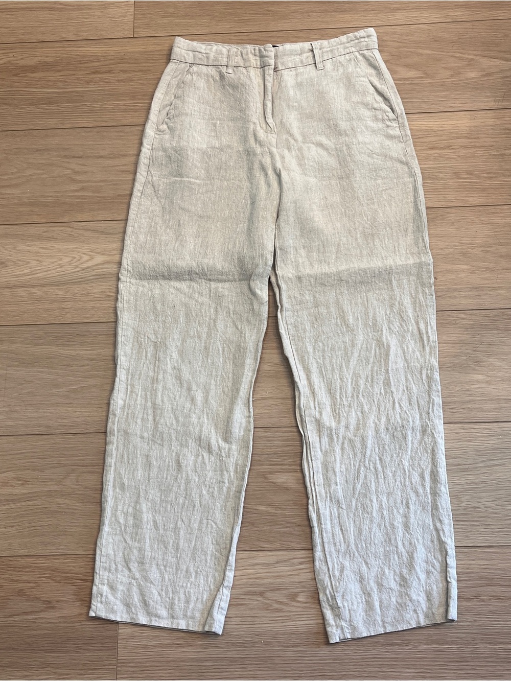 Frank And Oak Beige Linen Straight Leg Trousers Minimalist Pants Women 2